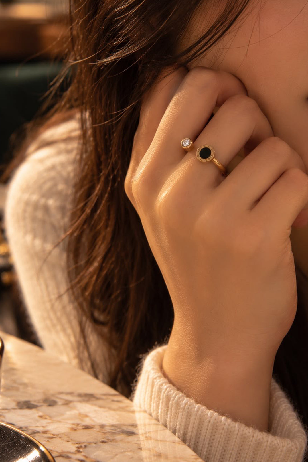 Black Disc Open Ring - Gold