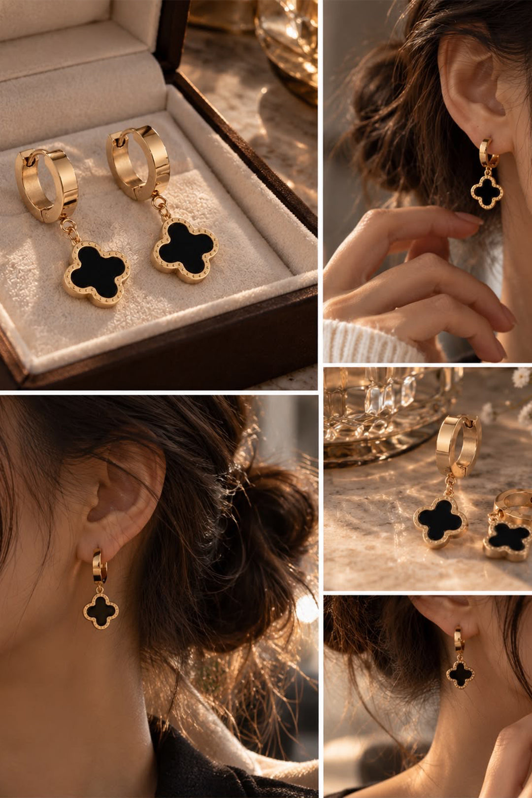 Clover Hoop Earrings - Gold