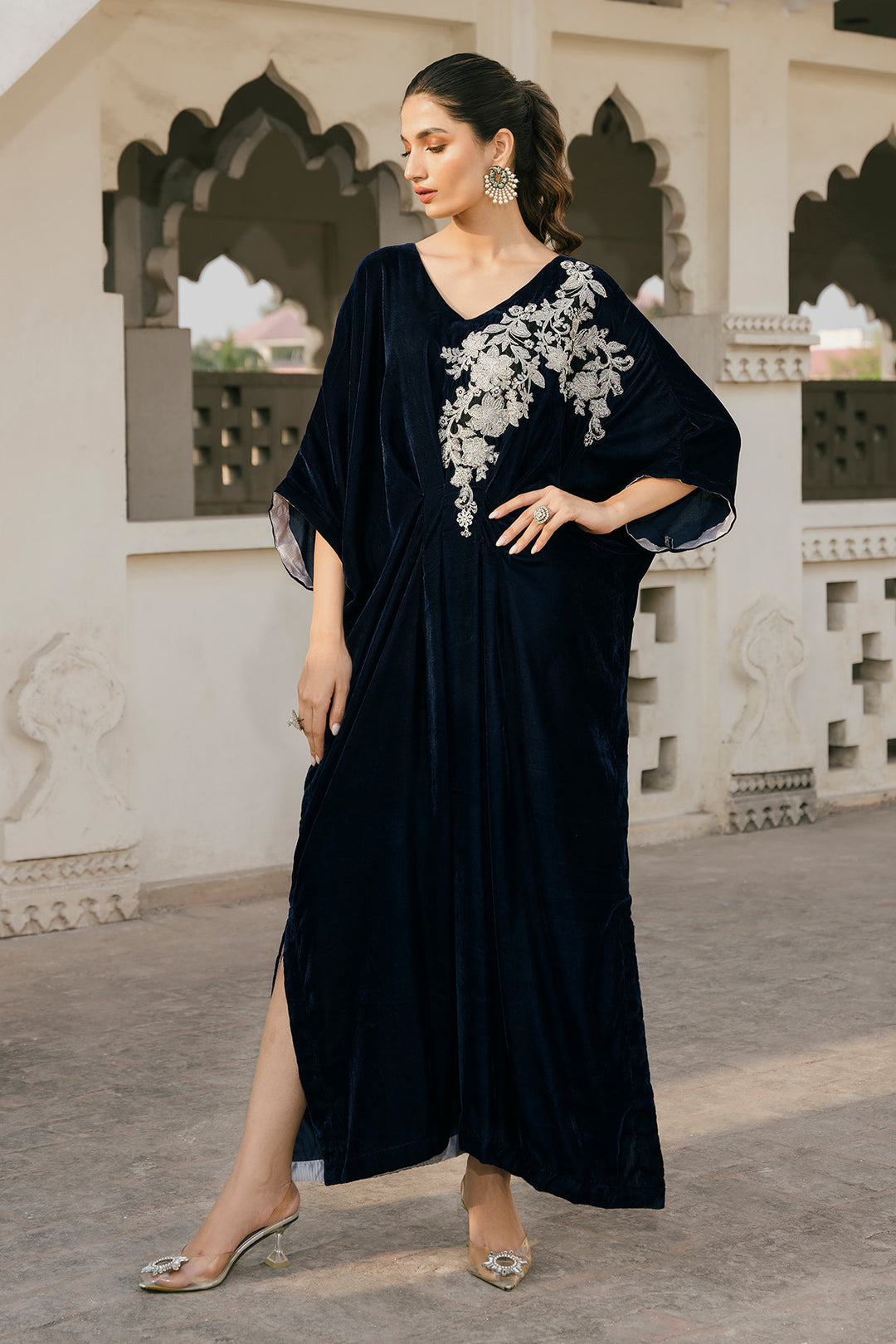 Blue Premium Velvet Kaftan with Tilla Embroidery Naayas Official