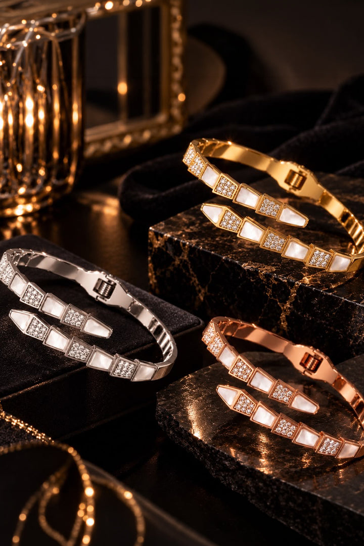 Crystal Bar Bangle - Silver