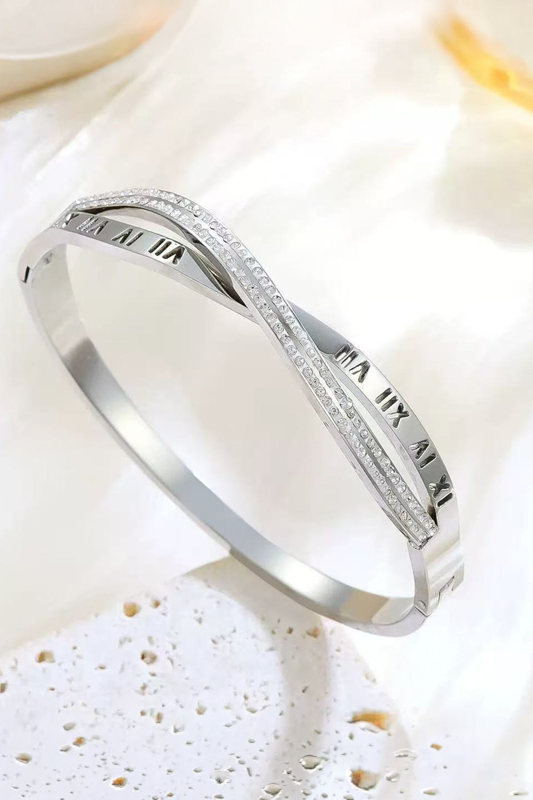 Slim Crystal Bangle - Silver