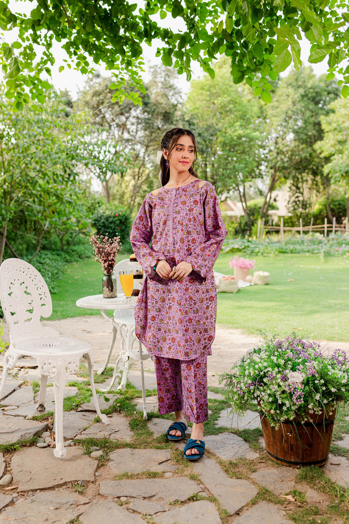  Digital Printed Lawn front far -Lavender garden - Naayas Official | best sellers