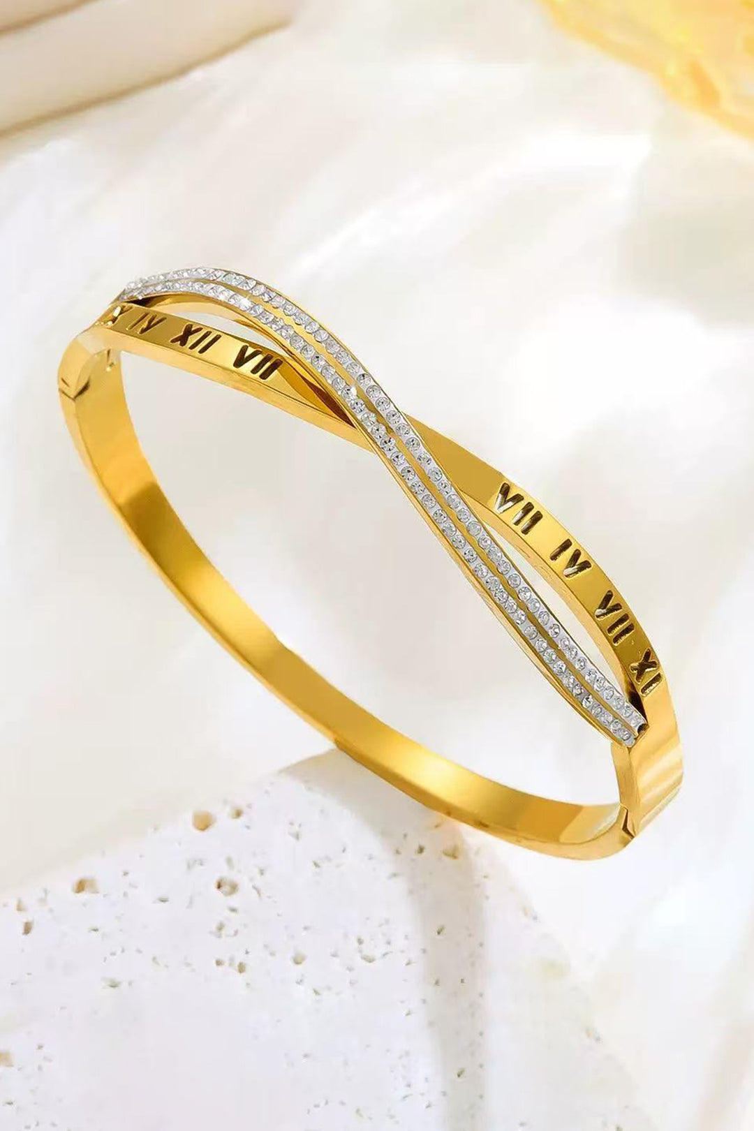 Slim Crystal Bangle - Gold