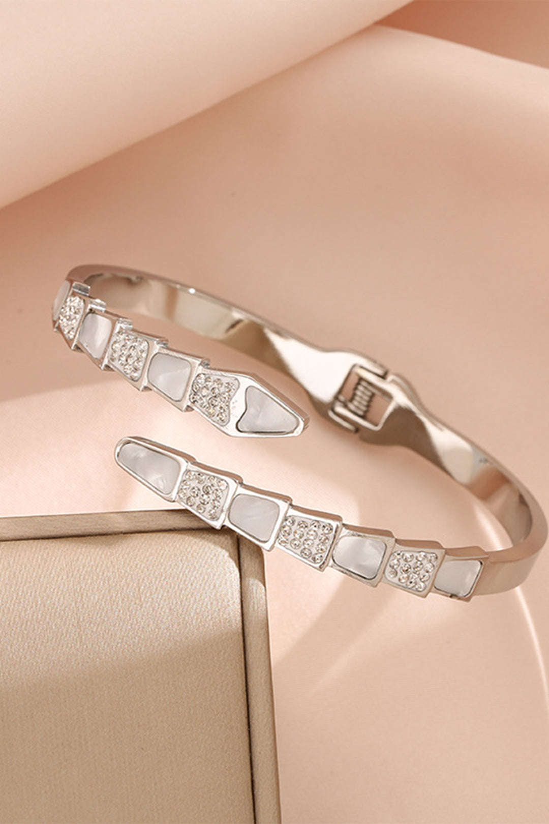 Crystal Bar Bangle - Silver
