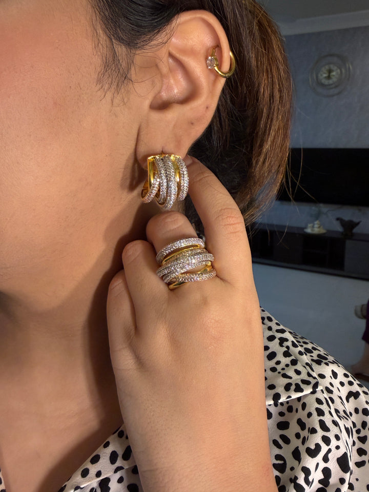 T0162 Earrings Combo Set with Adjustable Ring