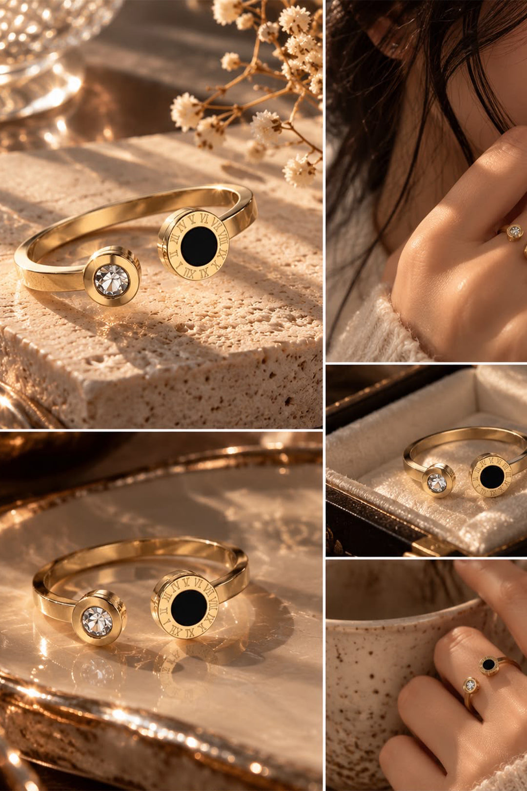 Black Disc Open Ring - Gold