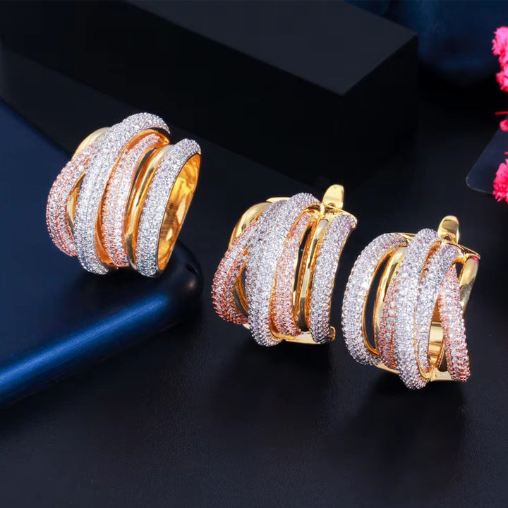 T0162 Earrings Combo Set with Adjustable Ring
