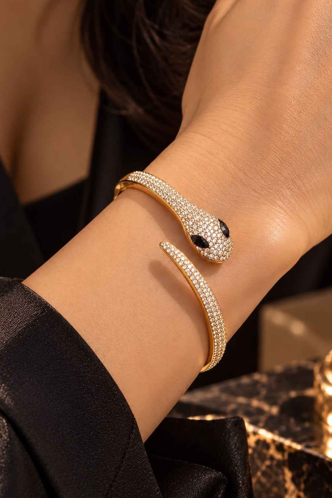Crystal Accent Bangle - Gold