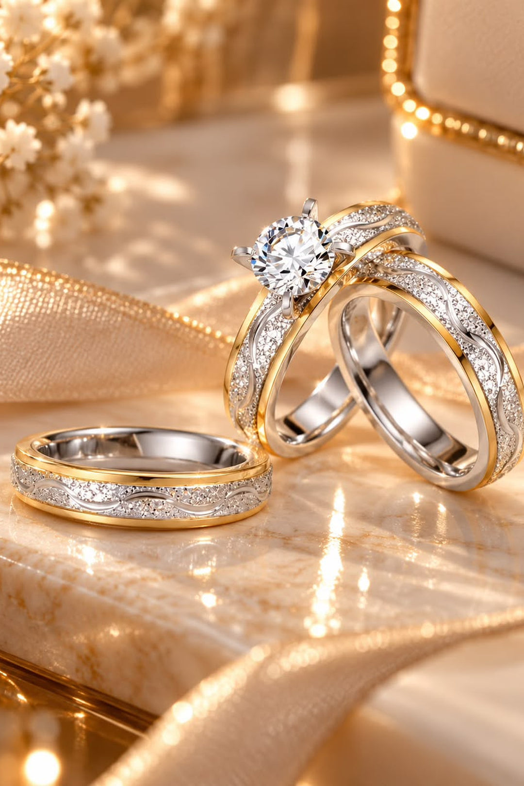 Solitaire Crystal Ring Set - Silver