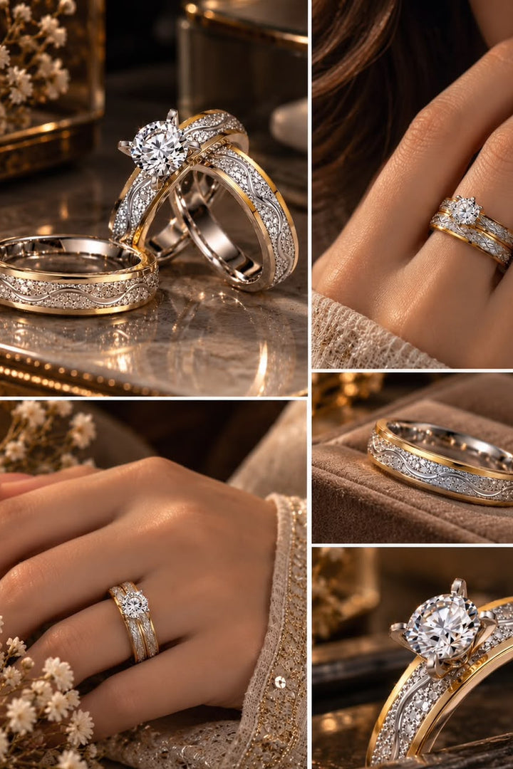 Solitaire Crystal Ring Set - Silver