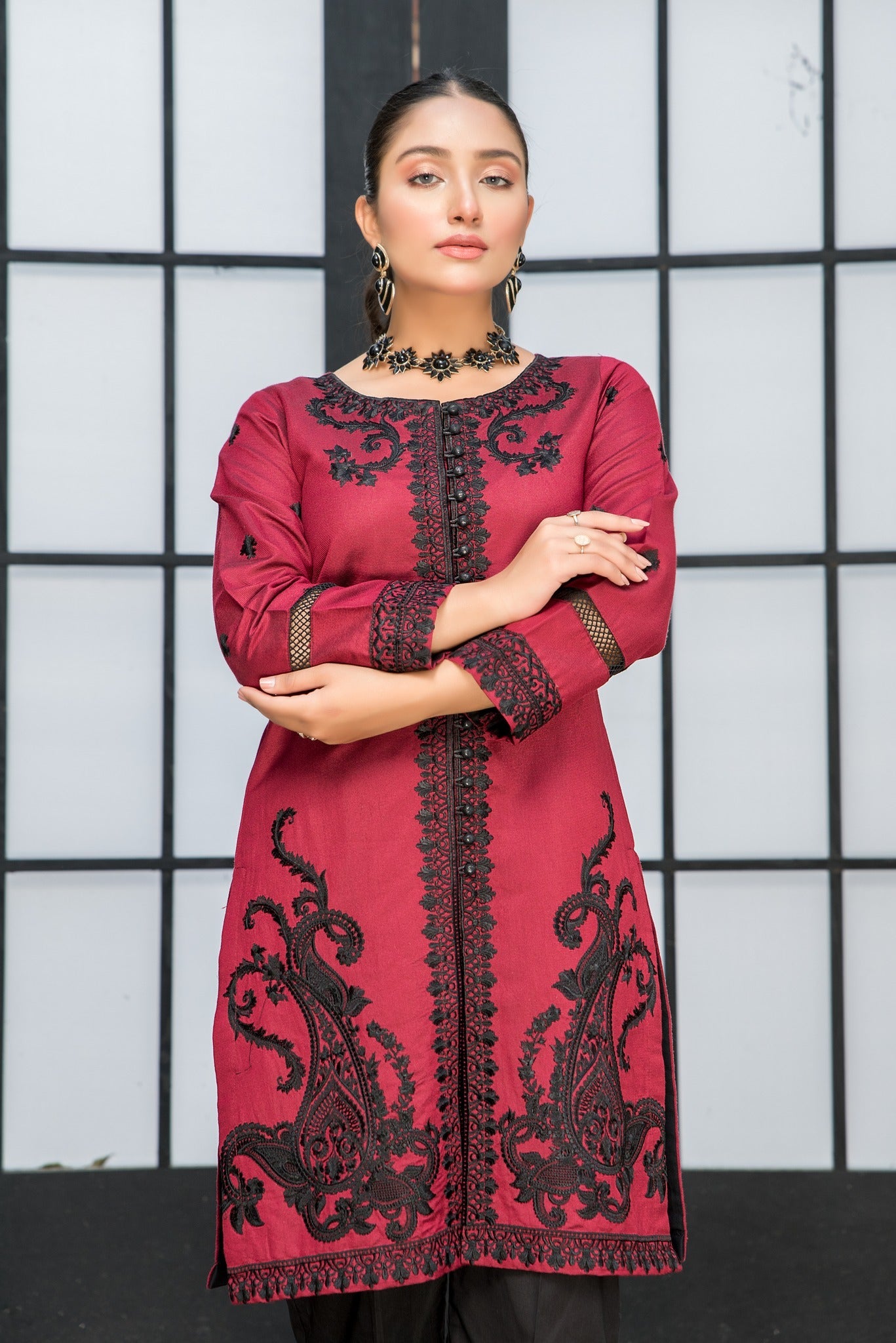 best sellers | Maroon Red -  front - Premium Dresses from Nerra Lawn '22 - Just Rs.2399! Shop now at Naayas Official
