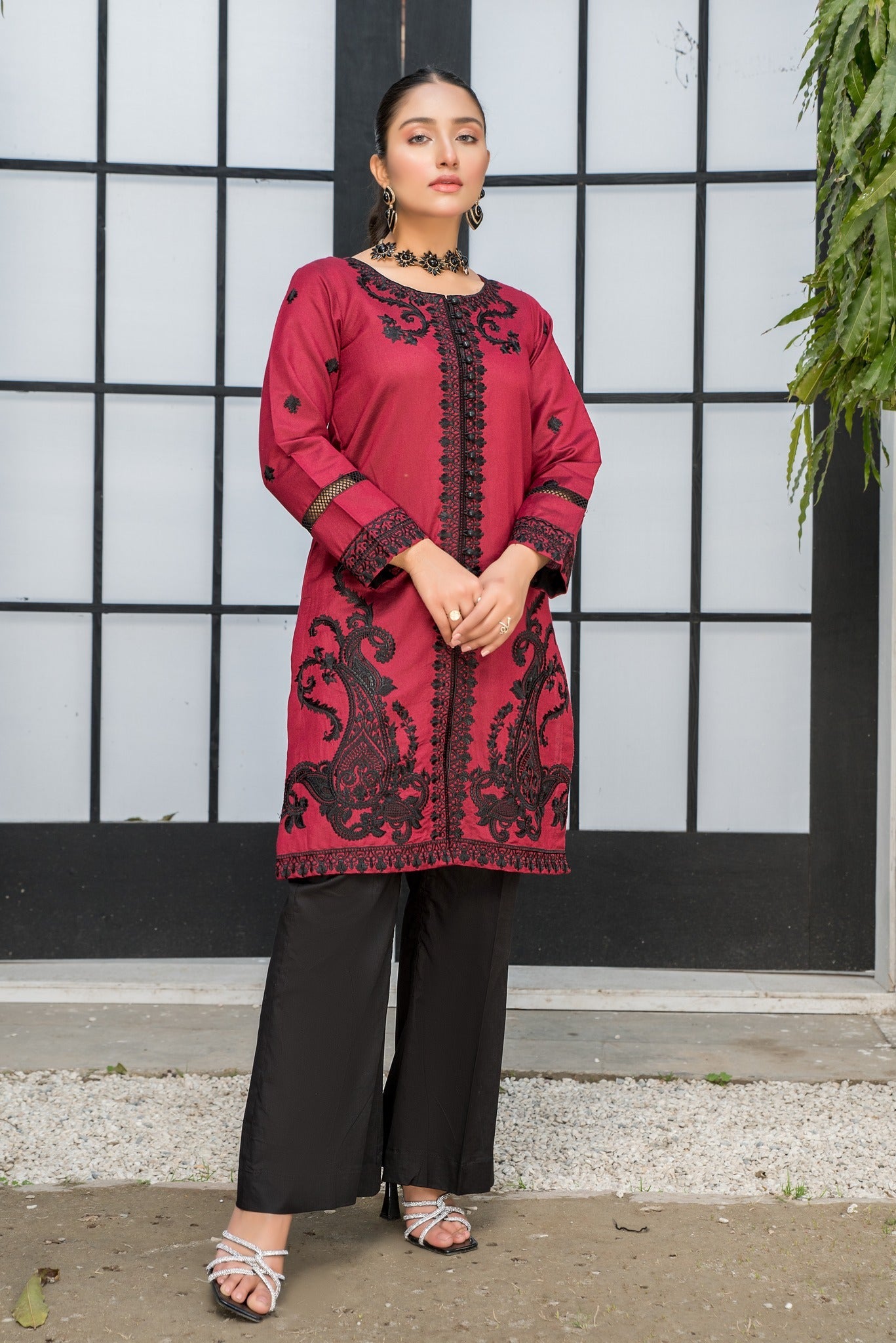 Maroon Red - Premium Dresses from Nerra Lawn '22 - Just Rs.2399! Shop now at Naayas Official