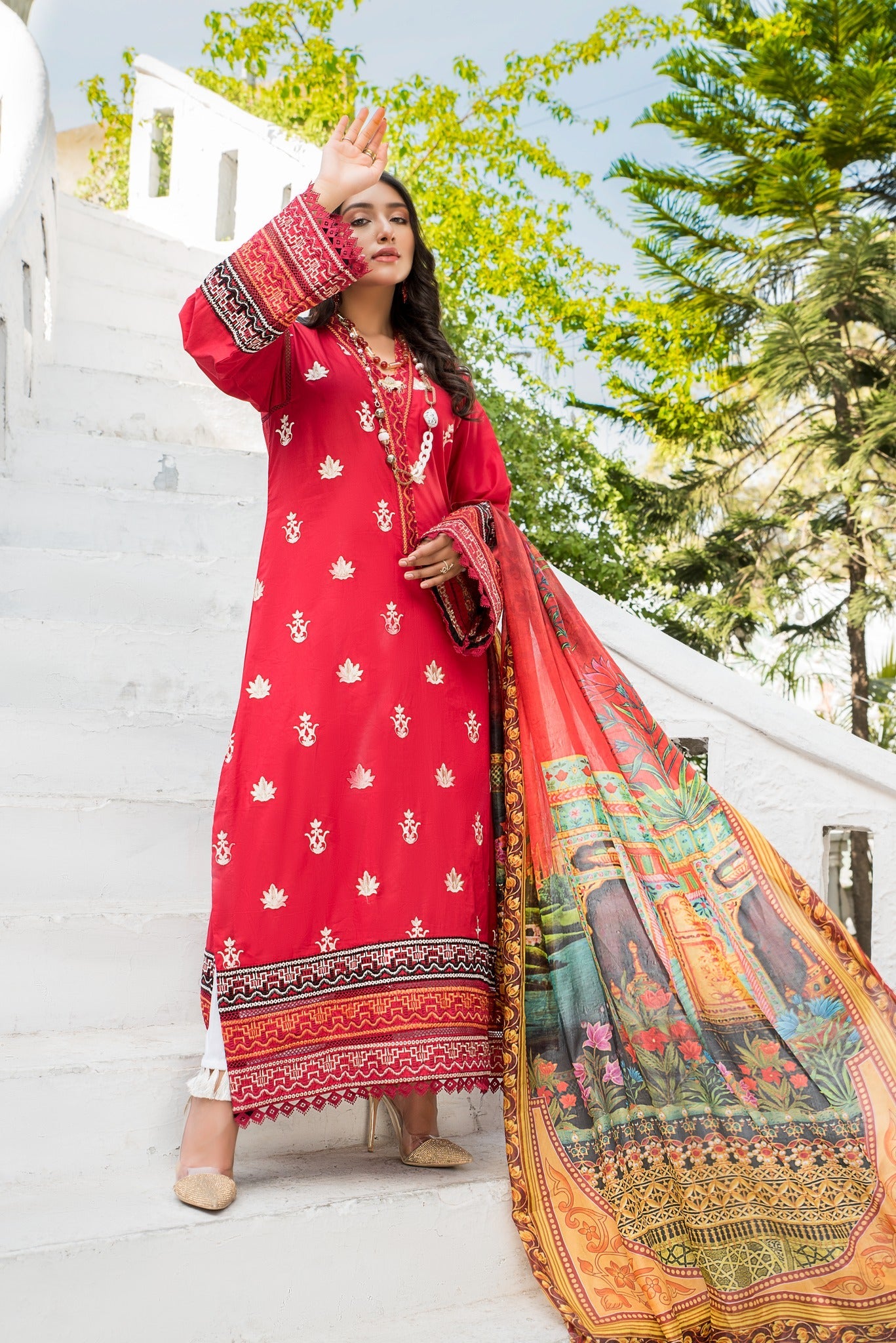 best sellers | Fia red -  front - Premium Dresses from Nerra Lawn '22 - Just Rs.4639.20! Shop now at Naayas Official
